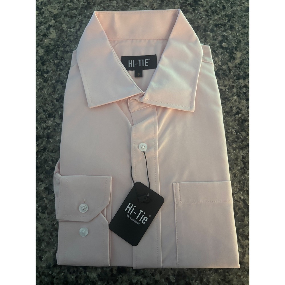 Hi-Tie Mens Dress Shirt Light Pink Long Sleeve Button Down Size S New With Tags